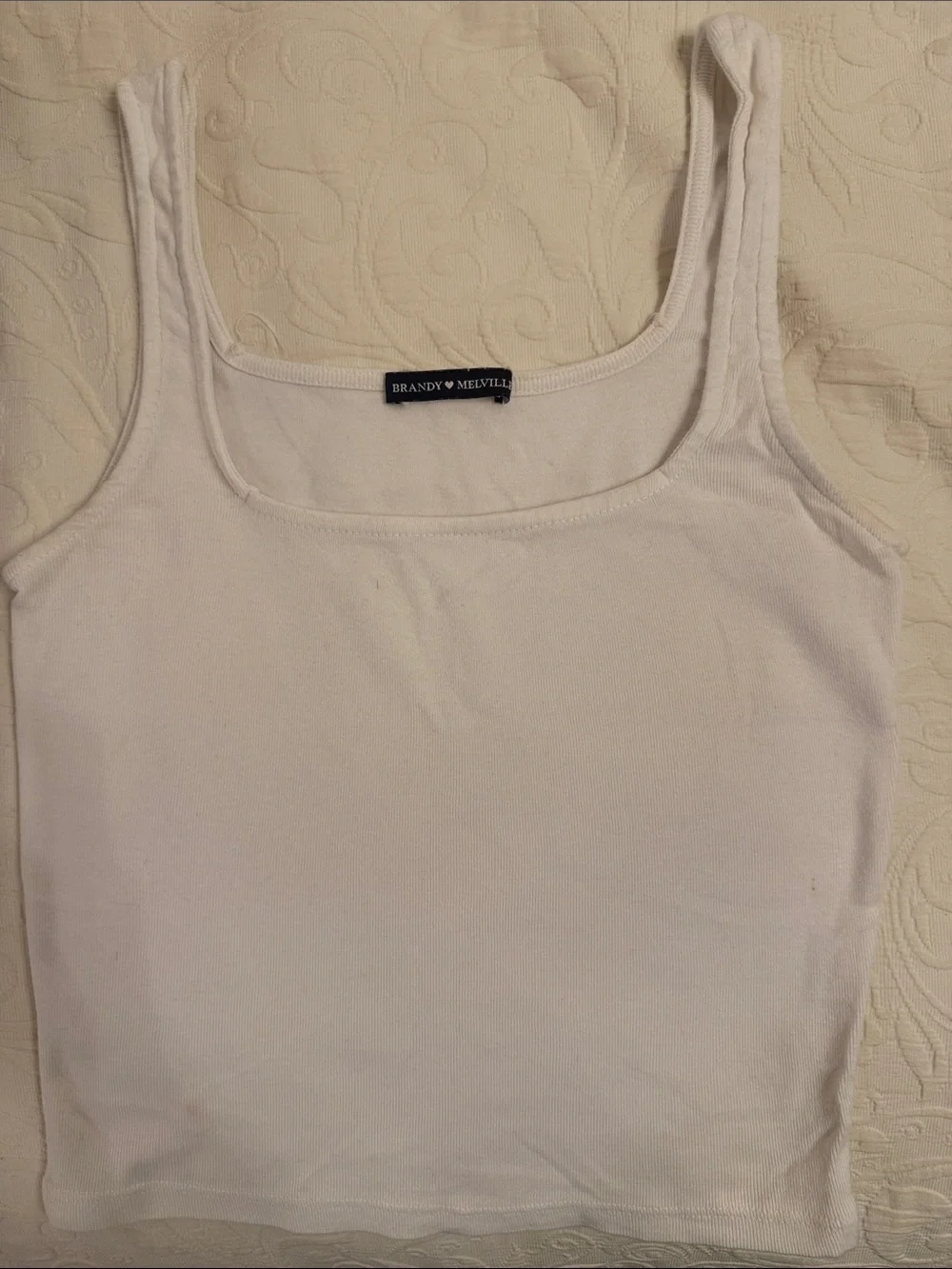 Brandy Melville White Ribbed Square Neck Tank